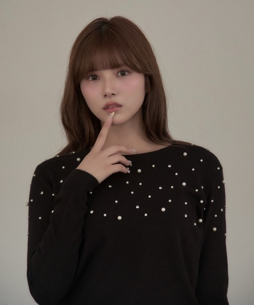 TITTY&CO.(ティティーアンドコー)の「ランダムパールニット(ニット/セーター・レディース・アイボリー/グレー/ピンク/ブラック/ホワイト・FREE)」の19枚目の写真