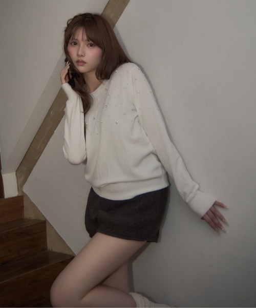 TITTY&CO.(ティティーアンドコー)の「ランダムパールニット(ニット/セーター・レディース・アイボリー/グレー/ピンク/ブラック/ホワイト・FREE)」の10枚目の写真