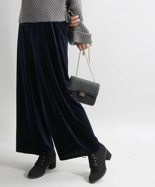 WEGO（ウィゴー）の「WEGO/ベロアワイドパンツ（その他パンツ・レディース・ネイビー/ブラック/ピンク/ライトパープル/ダークブラウン/ベージュ/ワイン/ライトピンク/ライトベージュ・FREE）」の5枚目の写真