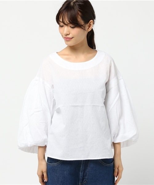 POU DOU DOU（プードゥドゥ）の「バルーン袖ブラウス（シャツ/ブラウス・レディース・ネイビー/オフホワイト/ブルー・3）」の5枚目の写真