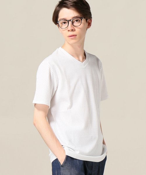 EDIFICE（エディフィス）の「◇リンクス ツイル クルーネック S/S（Tシャツ/カットソー・メンズ・ネイビー/ホワイト/グレー・LARGE/SMALL/MEDIUM）」の2枚目の写真