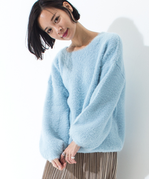 Furryrate(ファーリーレート)の「フェザーヤーンパフスリーブニットプルオーバー【シャギーニット】 (ニット/セーター・レディース・ライトグレー/ブラウン/グリーン/アイボリー/グレー系その他/サックスブルー/ラベンダー・FREE)」の13枚目の写真