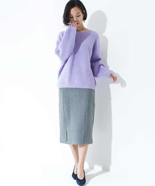 Furryrate(ファーリーレート)の「フェザーヤーンパフスリーブニットプルオーバー【シャギーニット】 (ニット/セーター・レディース・ライトグレー/ブラウン/グリーン/アイボリー/グレー系その他/サックスブルー/ラベンダー・FREE)」の10枚目の写真