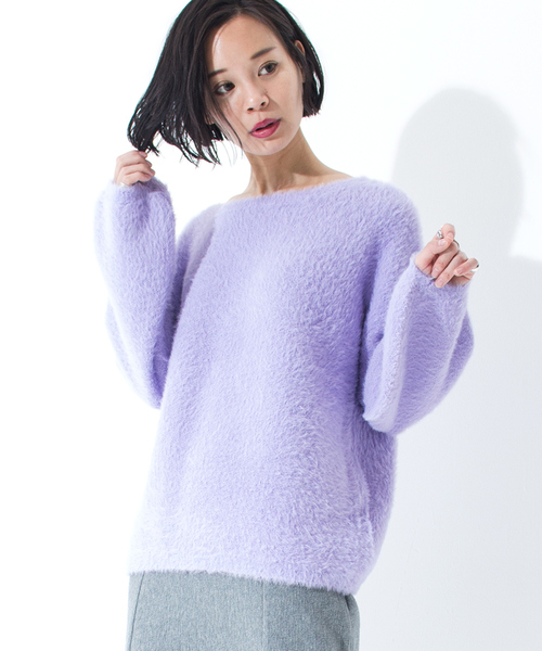 Furryrate(ファーリーレート)の「フェザーヤーンパフスリーブニットプルオーバー【シャギーニット】 (ニット/セーター・レディース・ライトグレー/ブラウン/グリーン/アイボリー/グレー系その他/サックスブルー/ラベンダー・FREE)」の11枚目の写真