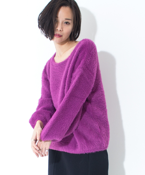 Furryrate(ファーリーレート)の「フェザーヤーンパフスリーブニットプルオーバー【シャギーニット】 (ニット/セーター・レディース・ライトグレー/ブラウン/グリーン/アイボリー/グレー系その他/サックスブルー/ラベンダー・FREE)」の9枚目の写真