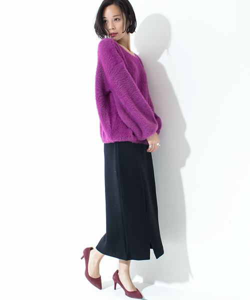 Furryrate(ファーリーレート)の「フェザーヤーンパフスリーブニットプルオーバー【シャギーニット】 (ニット/セーター・レディース・ライトグレー/ブラウン/グリーン/アイボリー/グレー系その他/サックスブルー/ラベンダー・FREE)」の8枚目の写真