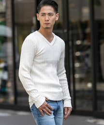 A.S.M | コットンワイドリブ／Vネックセ－タ(ニット/セーター)