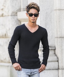 A.S.M | コットンワイドリブ／Vネックセ－タ(ニット/セーター)