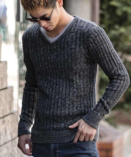 A.S.M（エーエスエム）の「コットンワイドリブ ／ Vネック セーター（ニット/セーター・メンズ・オフホワイト/ブラック/チャコールグレー/ライトグレー/カーキ/ネイビー/キャメル/ワインレッド・48/50）」の21枚目の写真