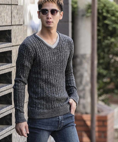 A.S.M（エーエスエム）の「コットンワイドリブ ／ Vネック セーター（ニット/セーター・メンズ・オフホワイト/ブラック/チャコールグレー/ライトグレー/カーキ/ネイビー/キャメル/ワインレッド・48/50）」の20枚目の写真