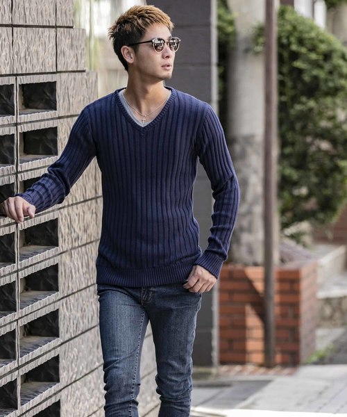 A.S.M（エーエスエム）の「コットンワイドリブ ／ Vネック セーター（ニット/セーター・メンズ・オフホワイト/ブラック/チャコールグレー/ライトグレー/カーキ/ネイビー/キャメル/ワインレッド・48/50）」の19枚目の写真