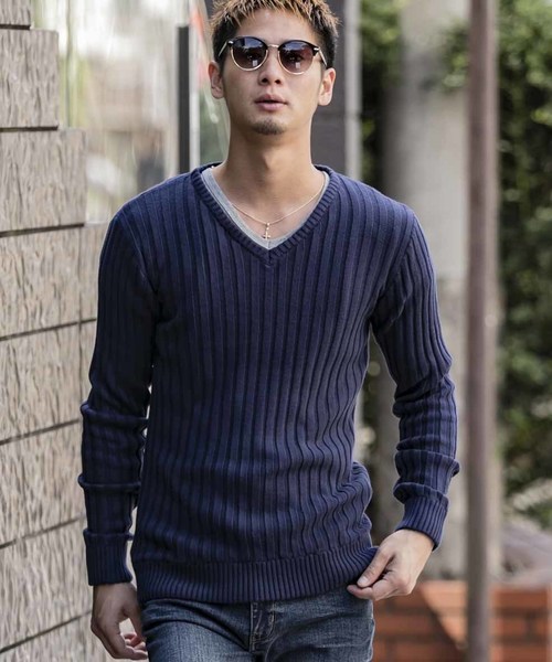 A.S.M（エーエスエム）の「コットンワイドリブ ／ Vネック セーター（ニット/セーター・メンズ・オフホワイト/ブラック/チャコールグレー/ライトグレー/カーキ/ネイビー/キャメル/ワインレッド・48/50）」の18枚目の写真