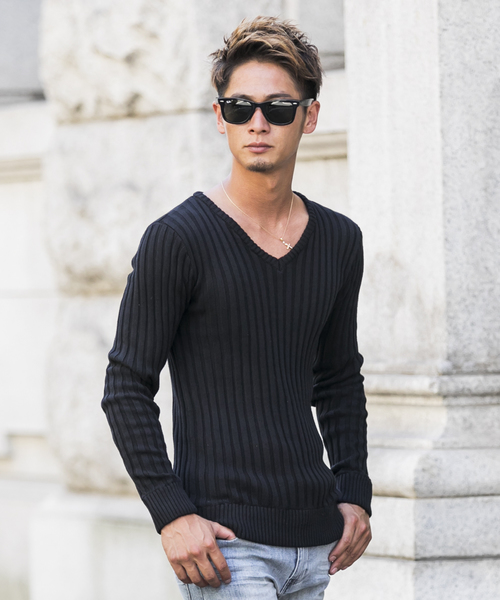 A.S.M（エーエスエム）の「コットンワイドリブ ／ Vネック セーター（ニット/セーター・メンズ・オフホワイト/ブラック/チャコールグレー/ライトグレー/カーキ/ネイビー/キャメル/ワインレッド・48/50）」の17枚目の写真