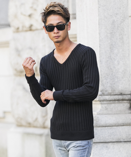 A.S.M（エーエスエム）の「コットンワイドリブ ／ Vネック セーター（ニット/セーター・メンズ・オフホワイト/ブラック/チャコールグレー/ライトグレー/カーキ/ネイビー/キャメル/ワインレッド・48/50）」の16枚目の写真