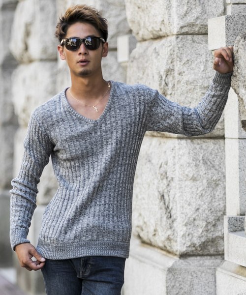 A.S.M（エーエスエム）の「コットンワイドリブ ／ Vネック セーター（ニット/セーター・メンズ・オフホワイト/ブラック/チャコールグレー/ライトグレー/カーキ/ネイビー/キャメル/ワインレッド・48/50）」の15枚目の写真