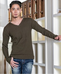 A.S.M | コットンワイドリブ ／ Vネック セーター(ニット/セーター)