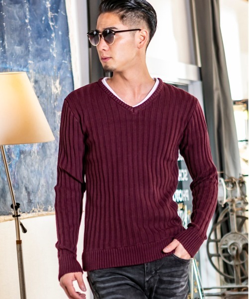 A.S.M（エーエスエム）の「コットンワイドリブ ／ Vネック セーター（ニット/セーター・メンズ・オフホワイト/ブラック/チャコールグレー/ライトグレー/カーキ/ネイビー/キャメル/ワインレッド・48/50）」の8枚目の写真