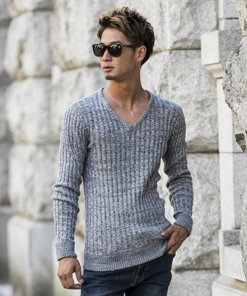 A.S.M（エーエスエム）の「コットンワイドリブ ／ Vネック セーター（ニット/セーター・メンズ・オフホワイト/ブラック/チャコールグレー/ライトグレー/カーキ/ネイビー/キャメル/ワインレッド・48/50）」の9枚目の写真