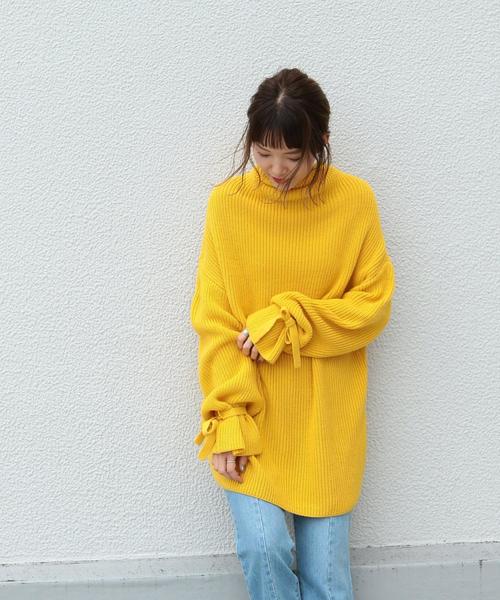 Another Edition(アナザーエディション)の「カタアゼタートル袖リボンPO(ニット/セーター・レディース・イエロー/ライトグレー/ベージュ・FREE)」の3枚目の写真