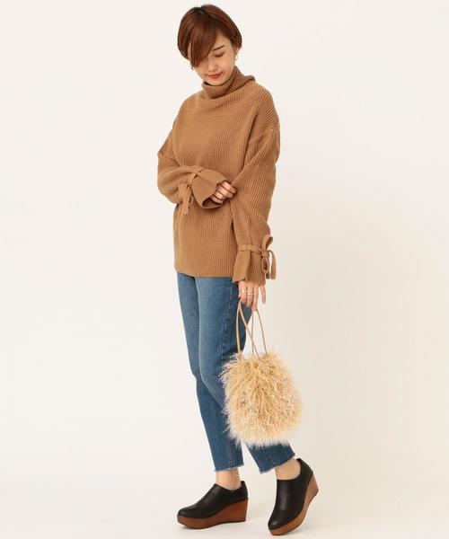 Another Edition(アナザーエディション)の「カタアゼタートル袖リボンPO(ニット/セーター・レディース・イエロー/ライトグレー/ベージュ・FREE)」の13枚目の写真