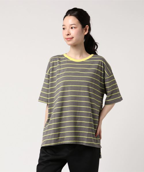 DING（ディング）の「DING/リブバイカラーボーダーTシャツ（Tシャツ/カットソー・レディース・イエロー/グリーン/グレー系その他・FREE）」の8枚目の写真