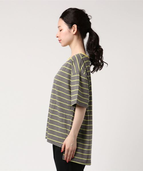 DING（ディング）の「DING/リブバイカラーボーダーTシャツ（Tシャツ/カットソー・レディース・イエロー/グリーン/グレー系その他・FREE）」の4枚目の写真