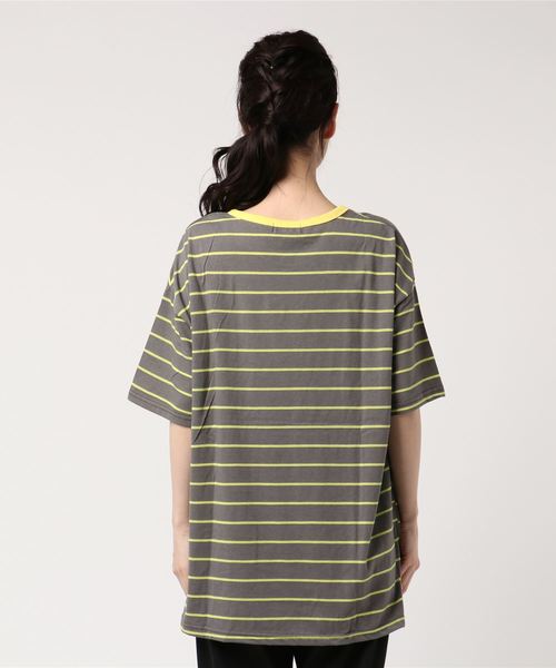 DING（ディング）の「DING/リブバイカラーボーダーTシャツ（Tシャツ/カットソー・レディース・イエロー/グリーン/グレー系その他・FREE）」の5枚目の写真
