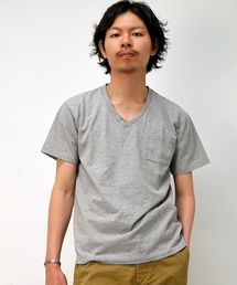 SHIPS | VELVA SHEEN: Vネック ポケットTEEシャツ（グレー）(Tシャツ/カットソー)