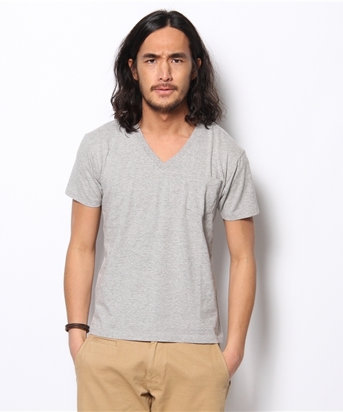 SHIPS（シップス）の「VELVA SHEEN: Vネック ポケットTEEシャツ（グレー）（Tシャツ/カットソー・メンズ・チャコールグレー・SMALL/MEDIUM）」の9枚目の写真