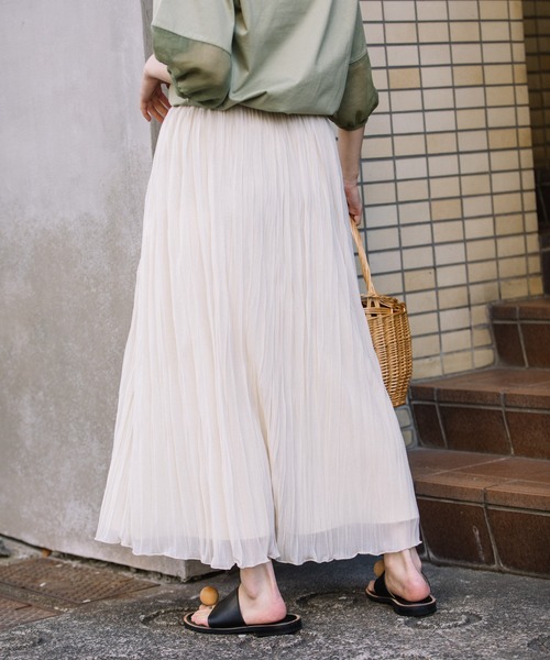 Munich（ミューニック）の「ポリエステルジャージープリーツスカート（スカート・レディース・カーキ/ダークベージュ/ライトグレー/オレンジ/アイボリー/ネイビー/グリーン・S/M）」の8枚目の写真