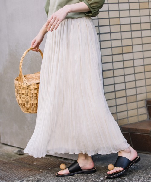 Munich（ミューニック）の「ポリエステルジャージープリーツスカート（スカート・レディース・カーキ/ダークベージュ/ライトグレー/オレンジ/アイボリー/ネイビー/グリーン・S/M）」の10枚目の写真