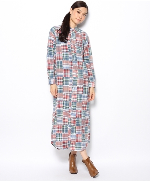 laule'a sunny side store(ラウレアサニーサイドストア)の「パッチワークロングシャツワンピース(シャツワンピース・レディース・レッド/ブルー/オレンジ・FREE)」の2枚目の写真