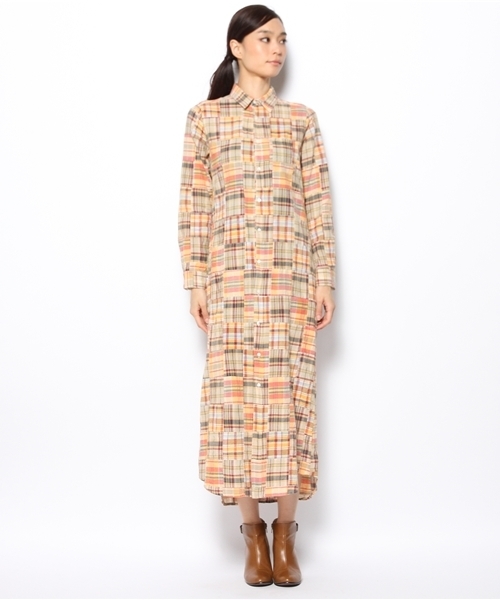 laule'a sunny side store(ラウレアサニーサイドストア)の「パッチワークロングシャツワンピース(シャツワンピース・レディース・レッド/ブルー/オレンジ・FREE)」の4枚目の写真