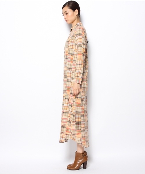 laule'a sunny side store(ラウレアサニーサイドストア)の「パッチワークロングシャツワンピース(シャツワンピース・レディース・レッド/ブルー/オレンジ・FREE)」の5枚目の写真