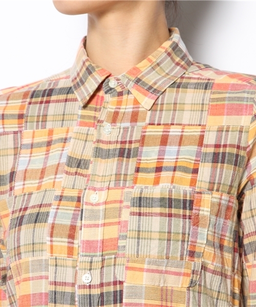 laule'a sunny side store(ラウレアサニーサイドストア)の「パッチワークロングシャツワンピース(シャツワンピース・レディース・レッド/ブルー/オレンジ・FREE)」の7枚目の写真