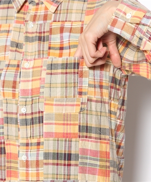 laule'a sunny side store(ラウレアサニーサイドストア)の「パッチワークロングシャツワンピース(シャツワンピース・レディース・レッド/ブルー/オレンジ・FREE)」の9枚目の写真
