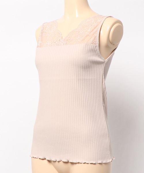 natural couture（ナチュラルクチュール）の「前後2WAYテレコレースタンク（タンクトップ・レディース・アイボリー/ライトベージュ/ラベンダー/ブラック・FREE）」の5枚目の写真