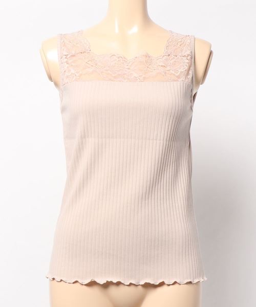 natural couture（ナチュラルクチュール）の「前後2WAYテレコレースタンク（タンクトップ・レディース・アイボリー/ライトベージュ/ラベンダー/ブラック・FREE）」の7枚目の写真