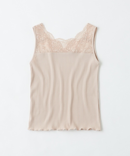 natural couture（ナチュラルクチュール）の「前後2WAYテレコレースタンク（タンクトップ・レディース・アイボリー/ライトベージュ/ラベンダー/ブラック・FREE）」の4枚目の写真