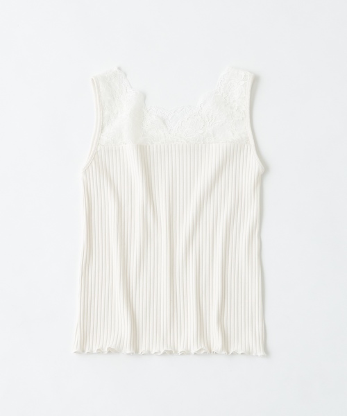 natural couture（ナチュラルクチュール）の「前後2WAYテレコレースタンク（タンクトップ・レディース・アイボリー/ライトベージュ/ラベンダー/ブラック・FREE）」の2枚目の写真