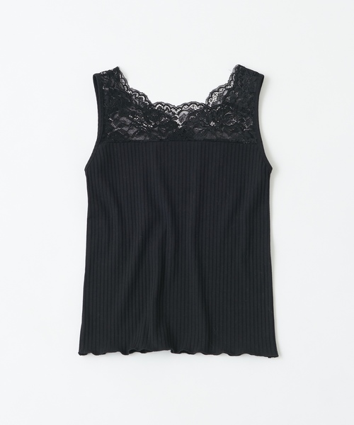 natural couture（ナチュラルクチュール）の「前後2WAYテレコレースタンク（タンクトップ・レディース・アイボリー/ライトベージュ/ラベンダー/ブラック・FREE）」の3枚目の写真