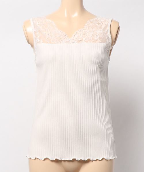 natural couture（ナチュラルクチュール）の「前後2WAYテレコレースタンク（タンクトップ・レディース・アイボリー/ライトベージュ/ラベンダー/ブラック・FREE）」の8枚目の写真