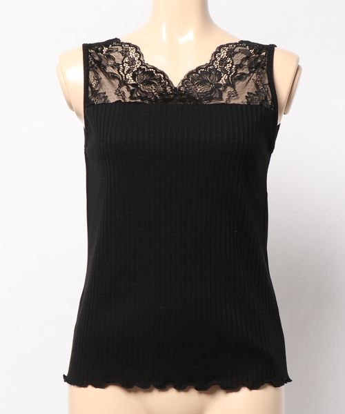 natural couture（ナチュラルクチュール）の「前後2WAYテレコレースタンク（タンクトップ・レディース・アイボリー/ライトベージュ/ラベンダー/ブラック・FREE）」の9枚目の写真