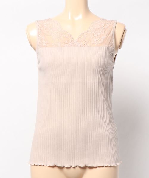 natural couture（ナチュラルクチュール）の「前後2WAYテレコレースタンク（タンクトップ・レディース・アイボリー/ライトベージュ/ラベンダー/ブラック・FREE）」の10枚目の写真