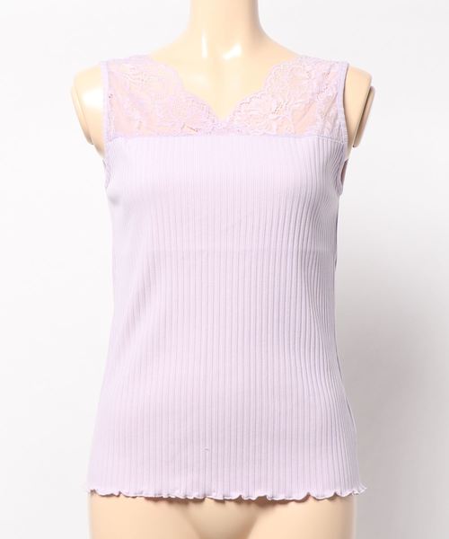 natural couture（ナチュラルクチュール）の「前後2WAYテレコレースタンク（タンクトップ・レディース・アイボリー/ライトベージュ/ラベンダー/ブラック・FREE）」の11枚目の写真