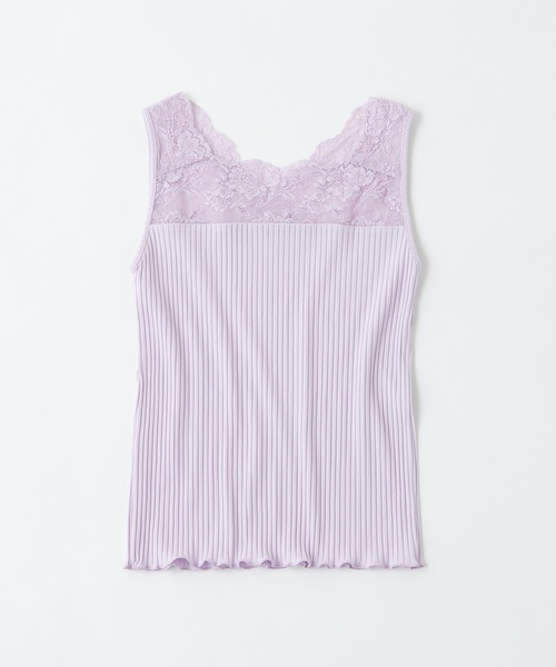 natural couture（ナチュラルクチュール）の「前後2WAYテレコレースタンク（タンクトップ・レディース・アイボリー/ライトベージュ/ラベンダー/ブラック・FREE）」の12枚目の写真