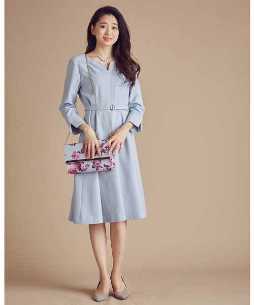 12Twelve Agenda（トゥエルブ　アジェンダ）の「キーネック9分袖フレアワンピース（ワンピース・レディース・ネイビー/グレー/サックスブルー・M）」の7枚目の写真