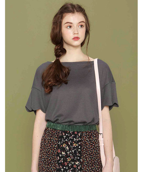 シロップ．（シロップ．）の「ワッフル素材の吸水速乾スカラップＴシャツ（Tシャツ/カットソー・レディース・チャコール/グリーン・MEDIUM/XX-LARGE/SMALL/LARGE/X-LARGE）」の6枚目の写真