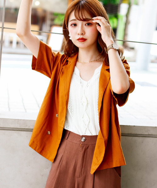 VANNIE U（ヴァニーユー）の「リネンブレンドダブルシャツジャケット（テーラードジャケット・レディース・ベージュ/ブラウン/モカ・FREE）」の11枚目の写真