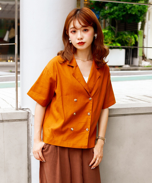 VANNIE U（ヴァニーユー）の「リネンブレンドダブルシャツジャケット（テーラードジャケット・レディース・ベージュ/ブラウン/モカ・FREE）」の18枚目の写真